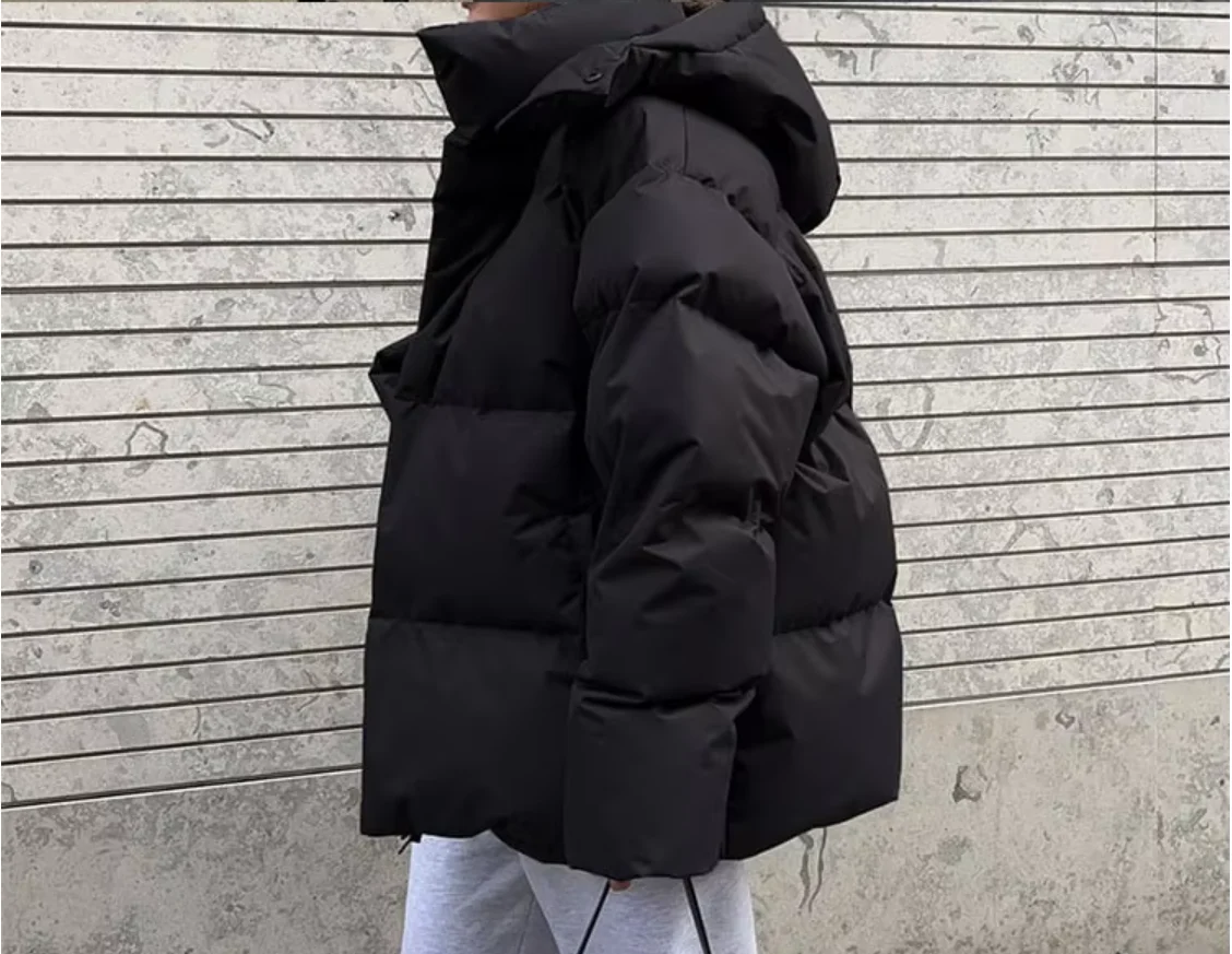 Autumn Winter Cotton-Padded Jacket Plus Size Hooded Collar Bomber Coat Printed Pattern Windproof Feathers Coat