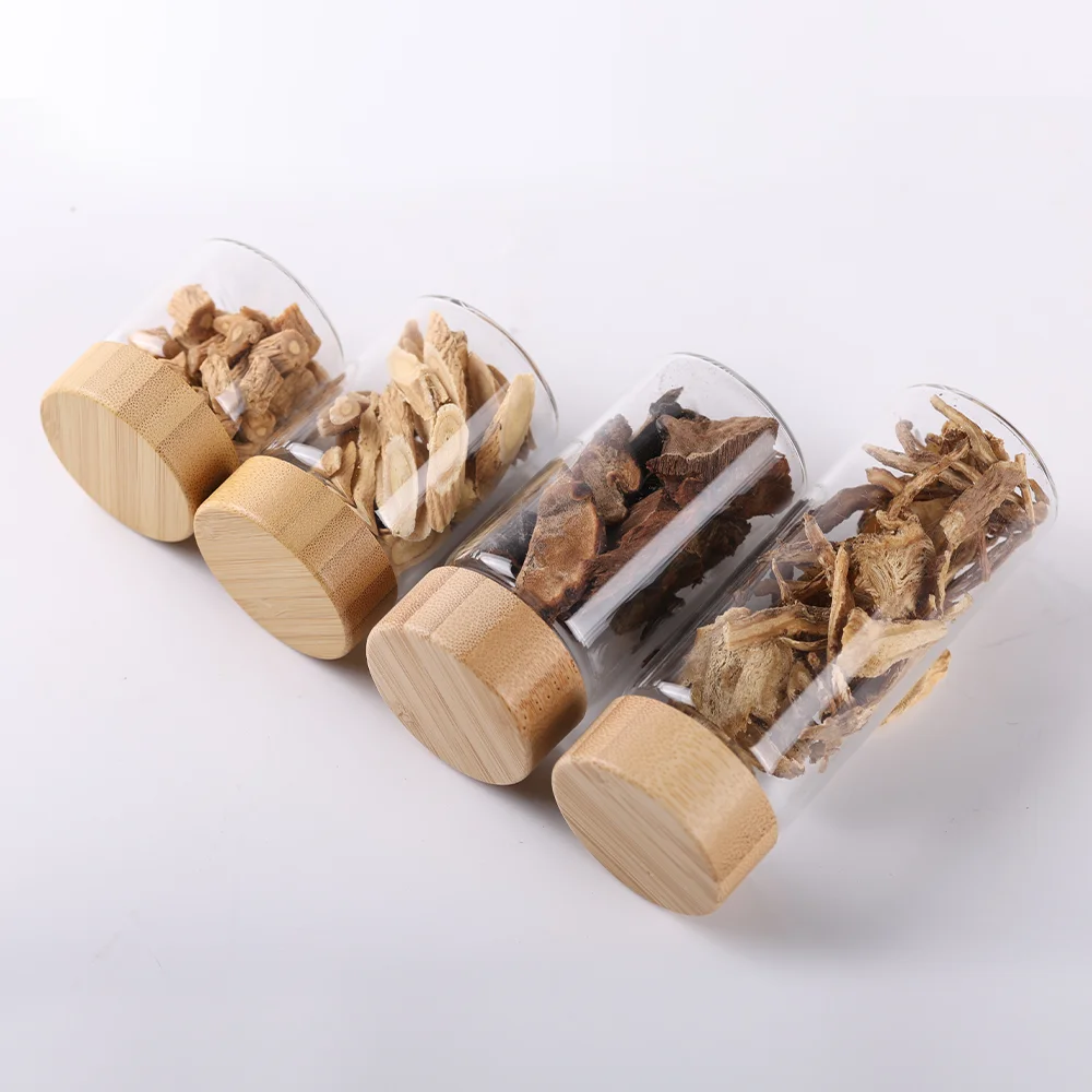 New style 4 oz glass spice jars with bamboo lids small glass jar with wooden lids