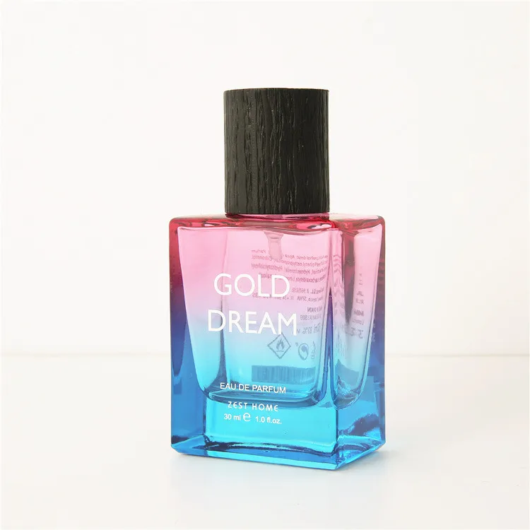 free sample 30ml 30 ml gradient colorful rectangle classic decant perfume bottles crimping gold spray black cap