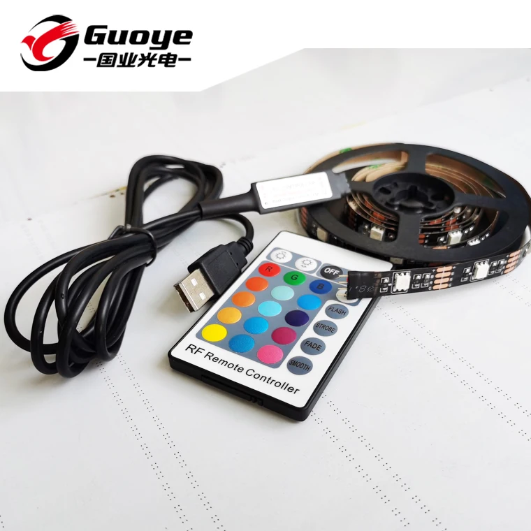  Оптовая продажа Светодиодная лента для подсветки телевизора 7 2 Вт 5 В 5050 RGB 30 светодиодов/м 1 метр USB RF ИК 24 клавиши контроллер кабель 0 м