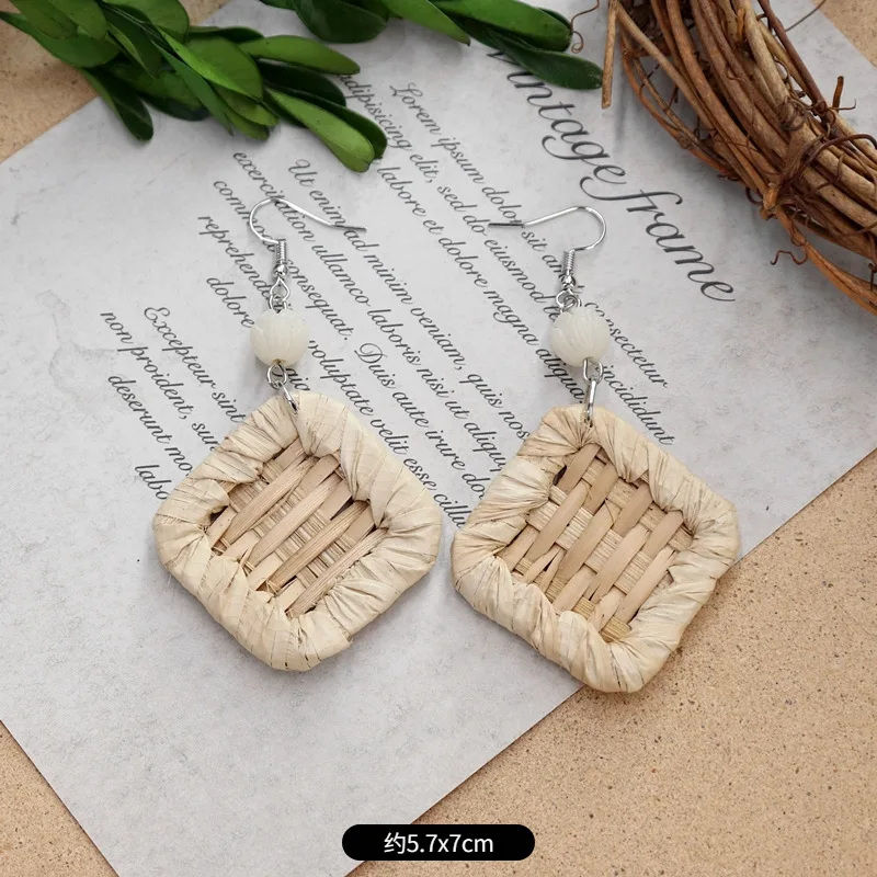 HOVANCI Bohemian Jewelry Handmade Hollow Geometry Wooden Drop Earrings Ethnic Woven Braided Wood Earrings For Women