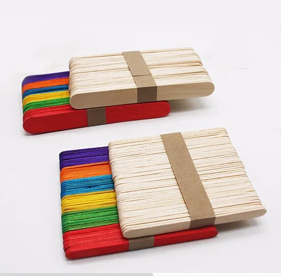 50pcs Wood Popsicle Ice Cream Stick Spoon,Colorful Kids Hand Crafts Art Tool