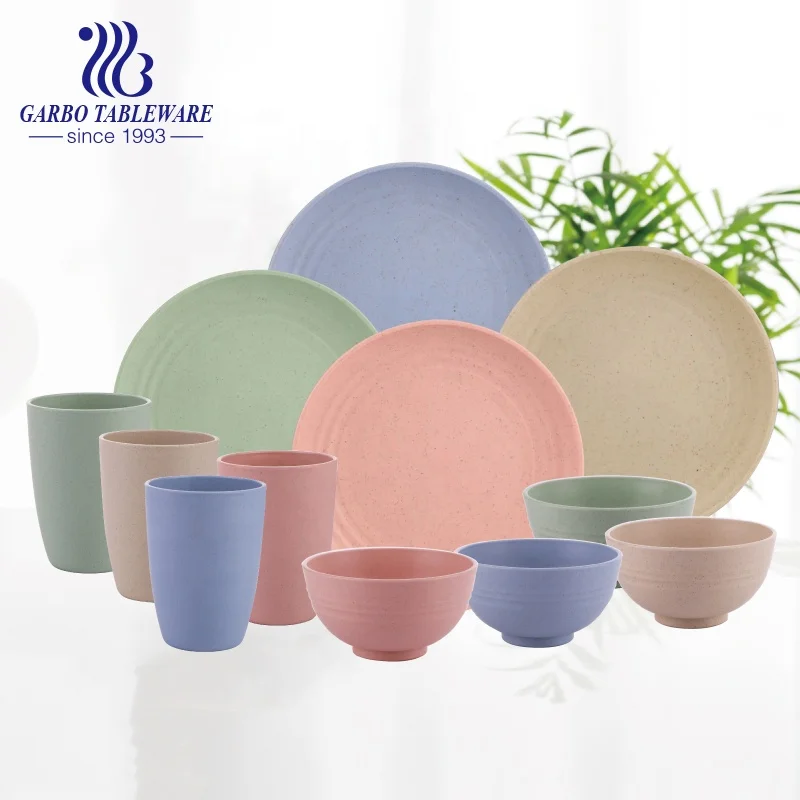 Wholesale eco-friendly Biodegradable unbreakable food grade children tableware plastic wheat straw dinner set