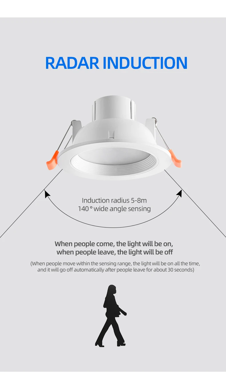 High Quality Indoor Night Motion Radar Sensor Down Light Human Body Infrared Induction Down Lights