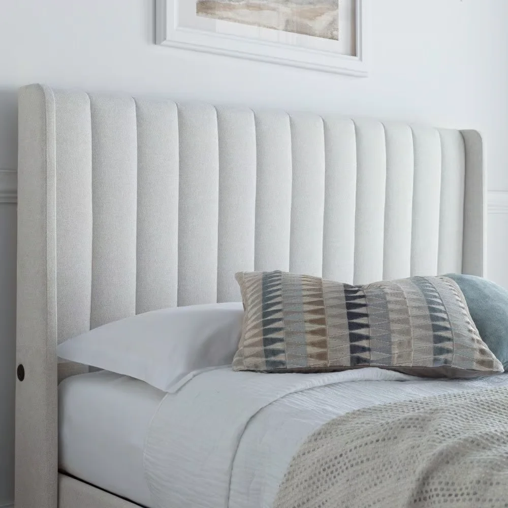 Natural Fabric Winged USB Ottoman Electric Media TV Bed