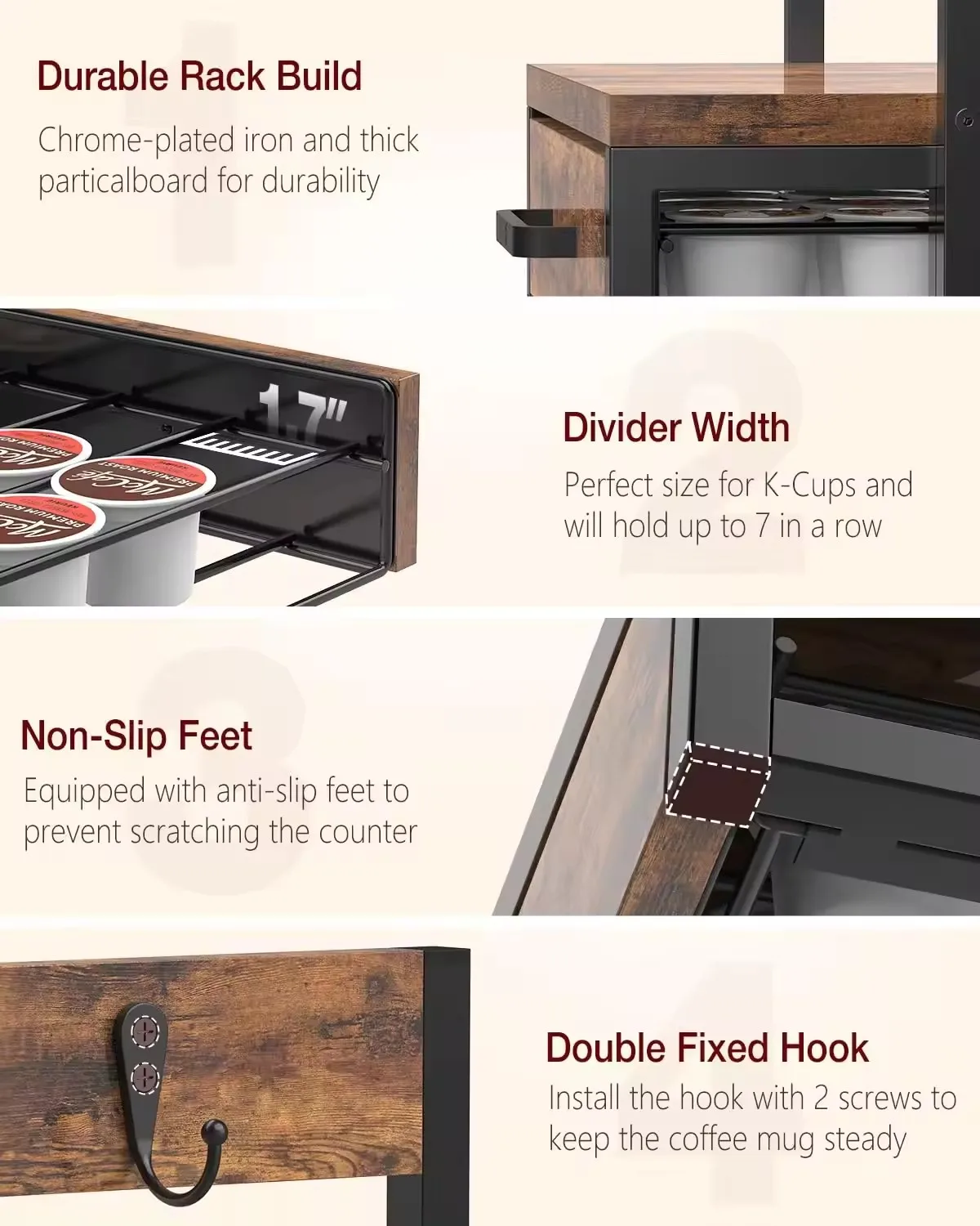 K Cup Holder Drawer Coffee Pod Organizer Durable K-Cup Storage Drawer with Mug Rack Coffee Maker Stand