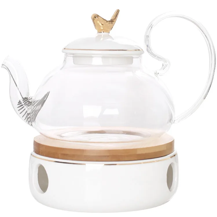 Bird design luxury drinkware glass teapot ceramic coffee cups coffee set with logo