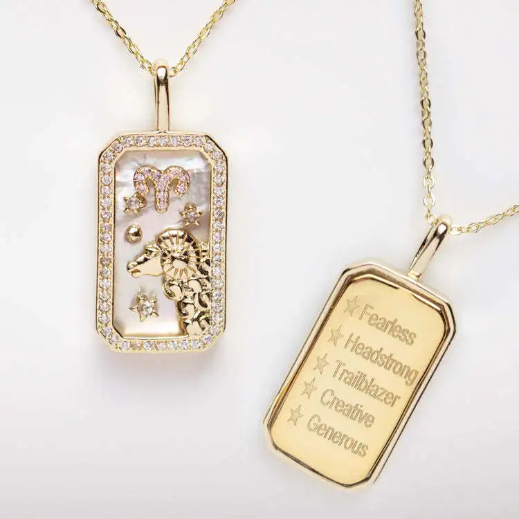 Dainty Romantic blessing zodiac sign text engraving Astrology Necklace Zodiac Amulet Necklace