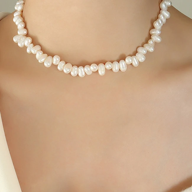 Pearl Choker Natural Pearl Necklace Baroque Pearls Beads Necklaces for Women Stainless Steel Jewelry Colliers collares colar