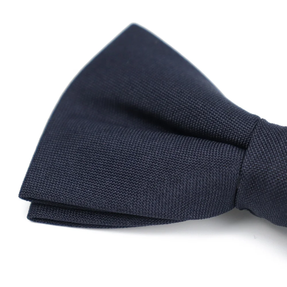 Wholesale Easy-Wear Polyester Woven Jacquard Security Clip On Bow Tie Cheap Navy Blue Plain Custom Bow Ties