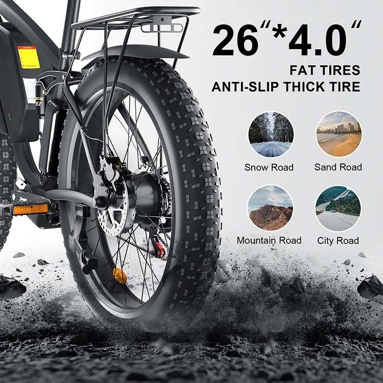 US Stock 26*4.0 2000W Dual Motor Big Power Electric Fat Tire Bike 48v 22.4ah Battery Bicycle Electric Mountain Bike Snow E-bike
