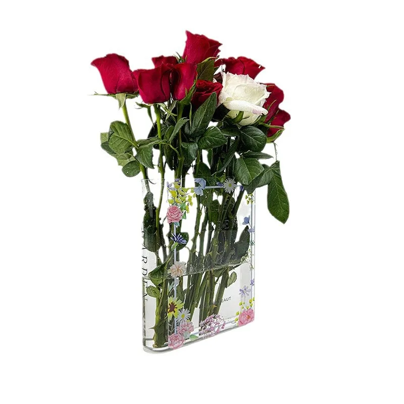 Custom Modern Clear Rectangle Unique Acrylic Book Flower Vase for Home Decor