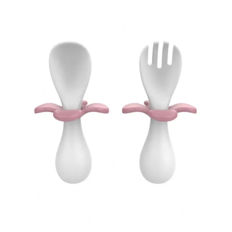 
High quality Cute colorful silicone baby dinner feeding spoon and fork set 