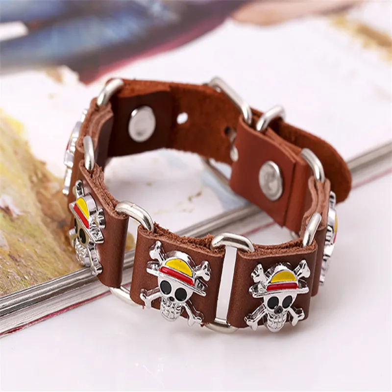 DUYIZHAO  Hip Hop  Bracelets  Pirate Skull  Leather Bracelet 15mm Punk Bracelet     for Men  Daily Wear Cool Accessory
