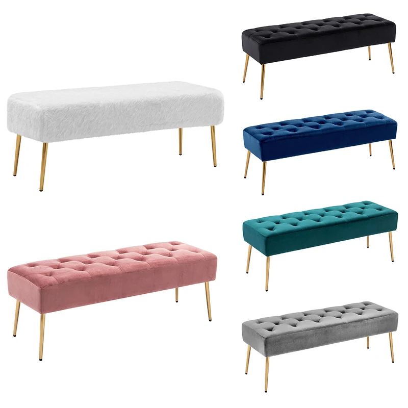 Nordic Metal Long Footstool Change Stool Household Bedroom Living Room Hotel Luxury Leather Velvet Bench Shoe Ottoman Stool