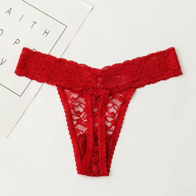 Woman Lace T-Back Floral Lace Cheeky Cute Hipster Underwear Thong Panties