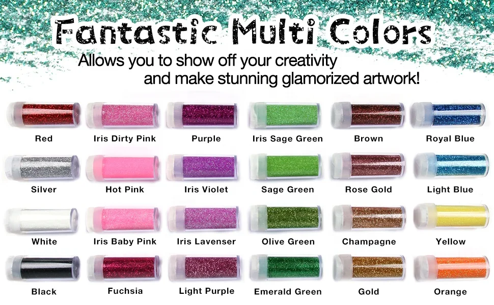 PET Glitter Powder For Nail Polish Craft Christmas Decoration DMC Series  High Flash Glitter 8g in Jar 12 Colors in a Set