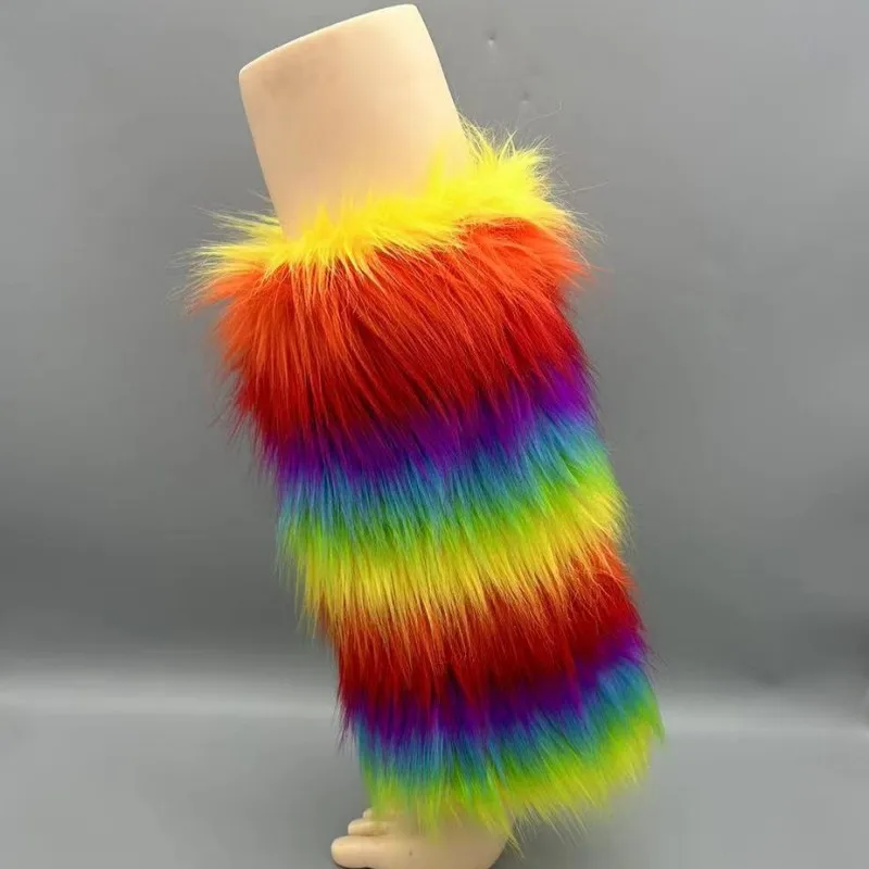 PDEP Imitation fur boot covers hairy fall and winter plush leggings kneecap  long fox hair shoe covers