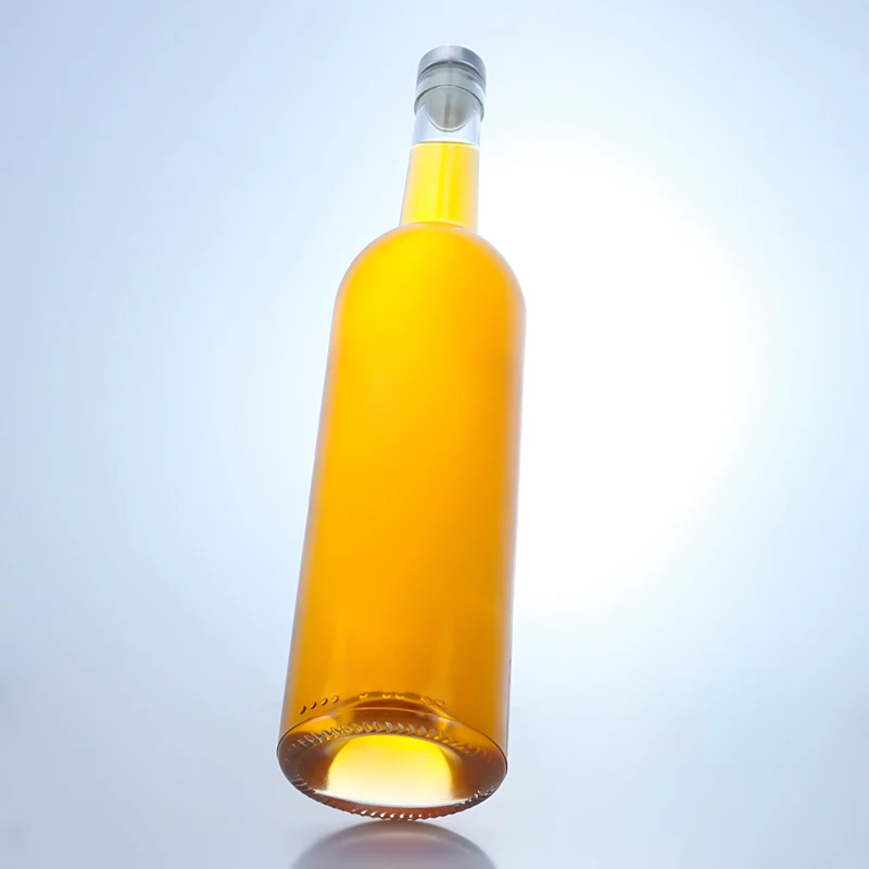 750ml long neck clear glass spirit bottle risen bottom cylinder glass vodka bottle with bar top