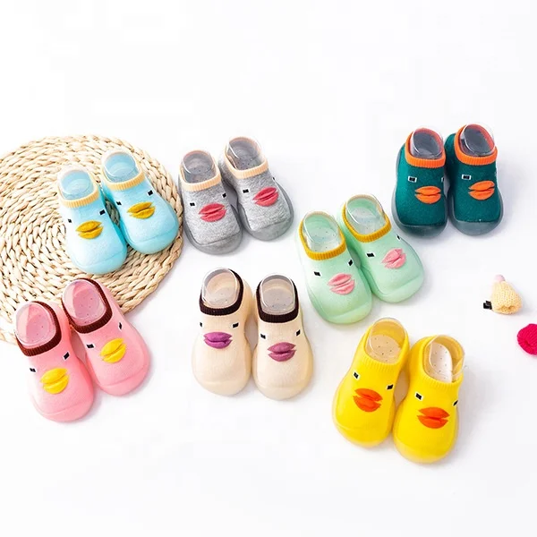 Wholesale Cute Ducks Cartoon Socks Infant Toddler Rubber Soft Sole Anti Slip Shoes Socks For Baby