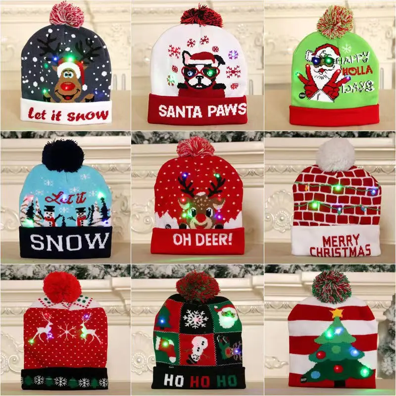 Good Quality Fashion Led Beanie party Led Hats  Light up Xmas Beanie Knitted Cap Unisex Winter Hat for Christmas