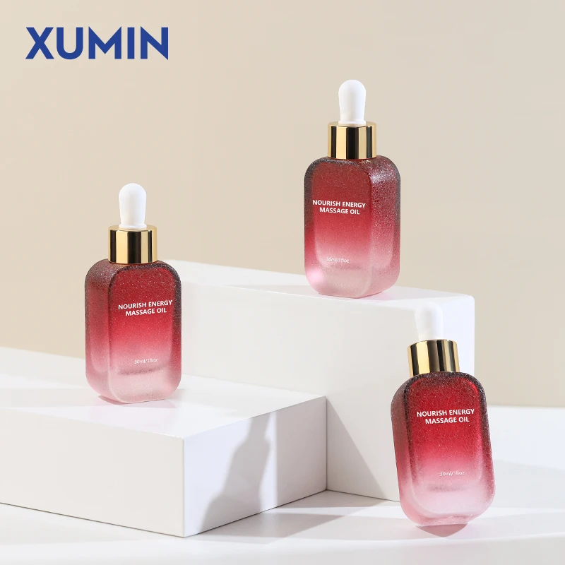 Luxury custom red 30ml glass dropper bottle with unique frosted design for essential oils , crafted with exquisite new technique