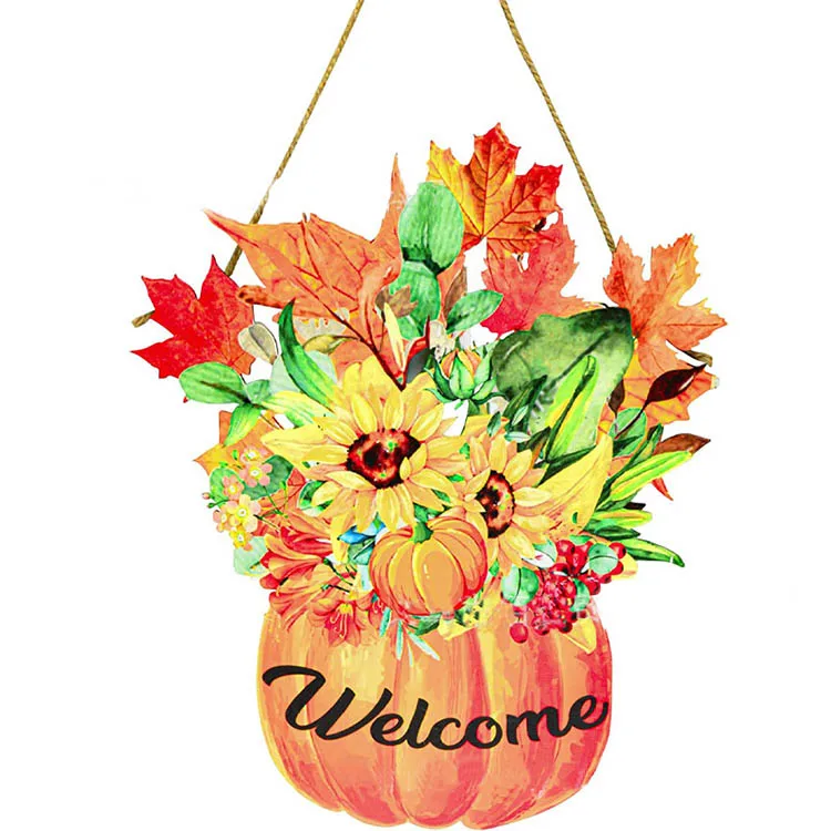 Factory Outlet Thanksgiving Home Outdoor Front Door Welcome Sign Autumn Hot Sale Tree Door Pumpkin Decoration House Number