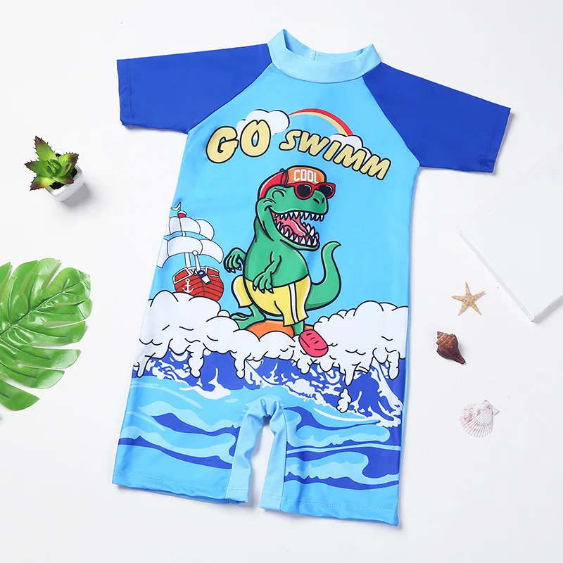 Hot Sell Children Boy Cute Cartoon Swimsuit One-Piece Bathing Suit For Boys Kid Boys Beach Breathable Short Sleeve Swimsuit
