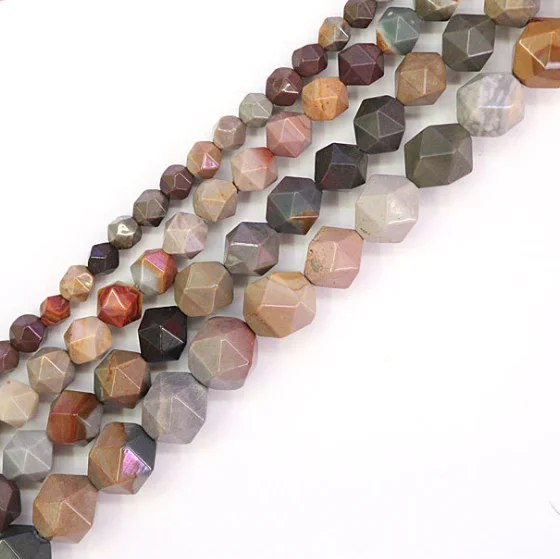 Wholesale Natural Faceted Polychrome Jasper Diamond Cutting Gemstone Loose Beads