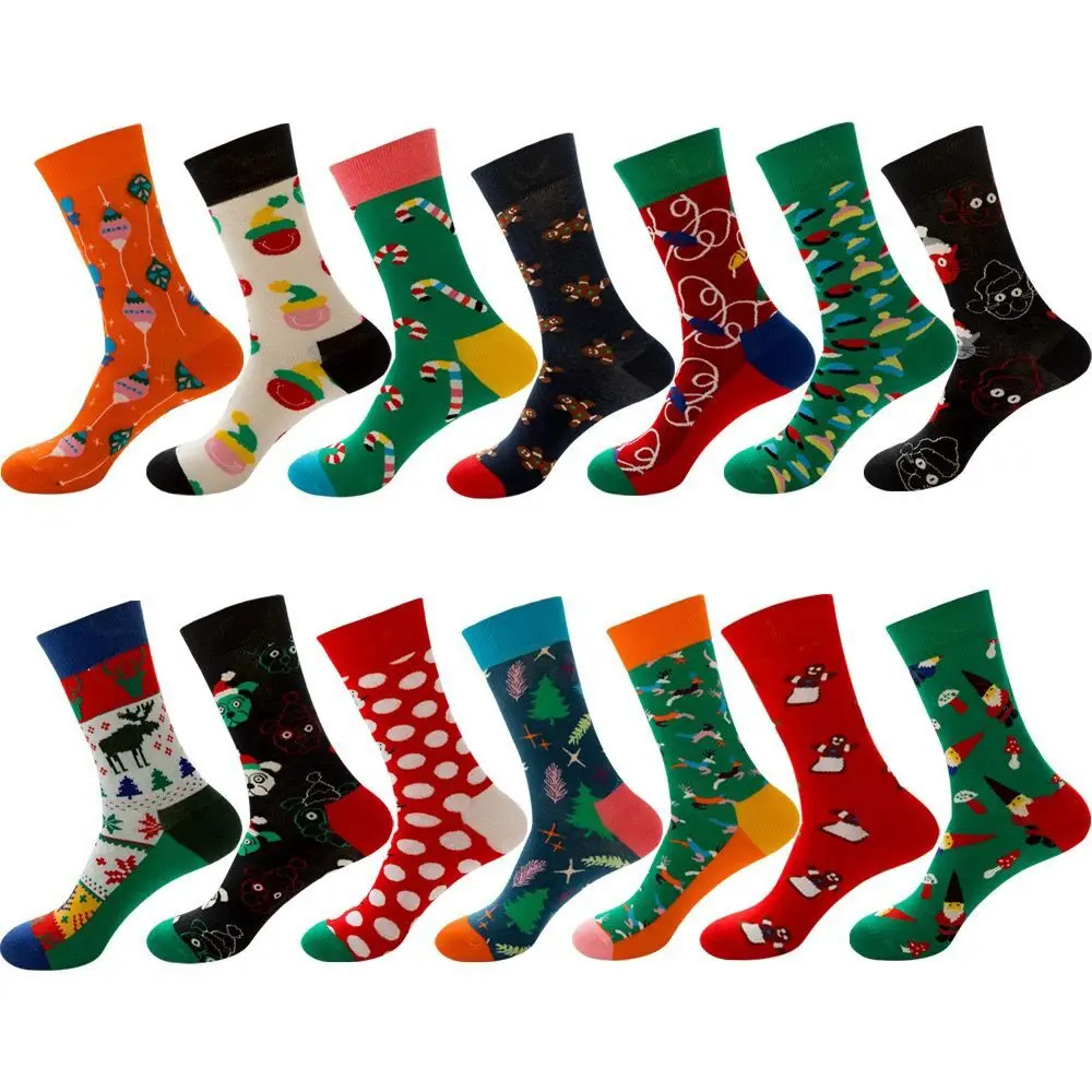 Custom logo Christmas Socks Animals Deer  Candy Character Santa Claus Cartoons  Various Patterns  Red Sox Cotton  Crew Socks Men
