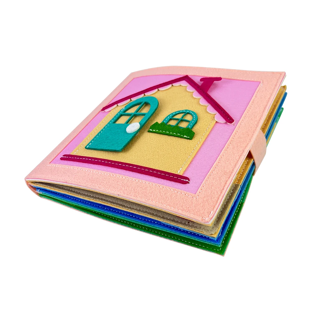 Montessori Dollhouse toys sensory busy book kid First Activity Book 8 Page Soft fabric quiet Book for Babies and Toddlers