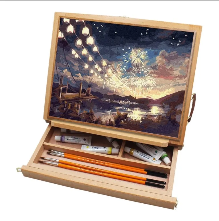 Adjustable Wood Table Easel with Storage Drawer Portable Beech Wood Artist Desktop Board for Canvas Painting Drawing Sketching