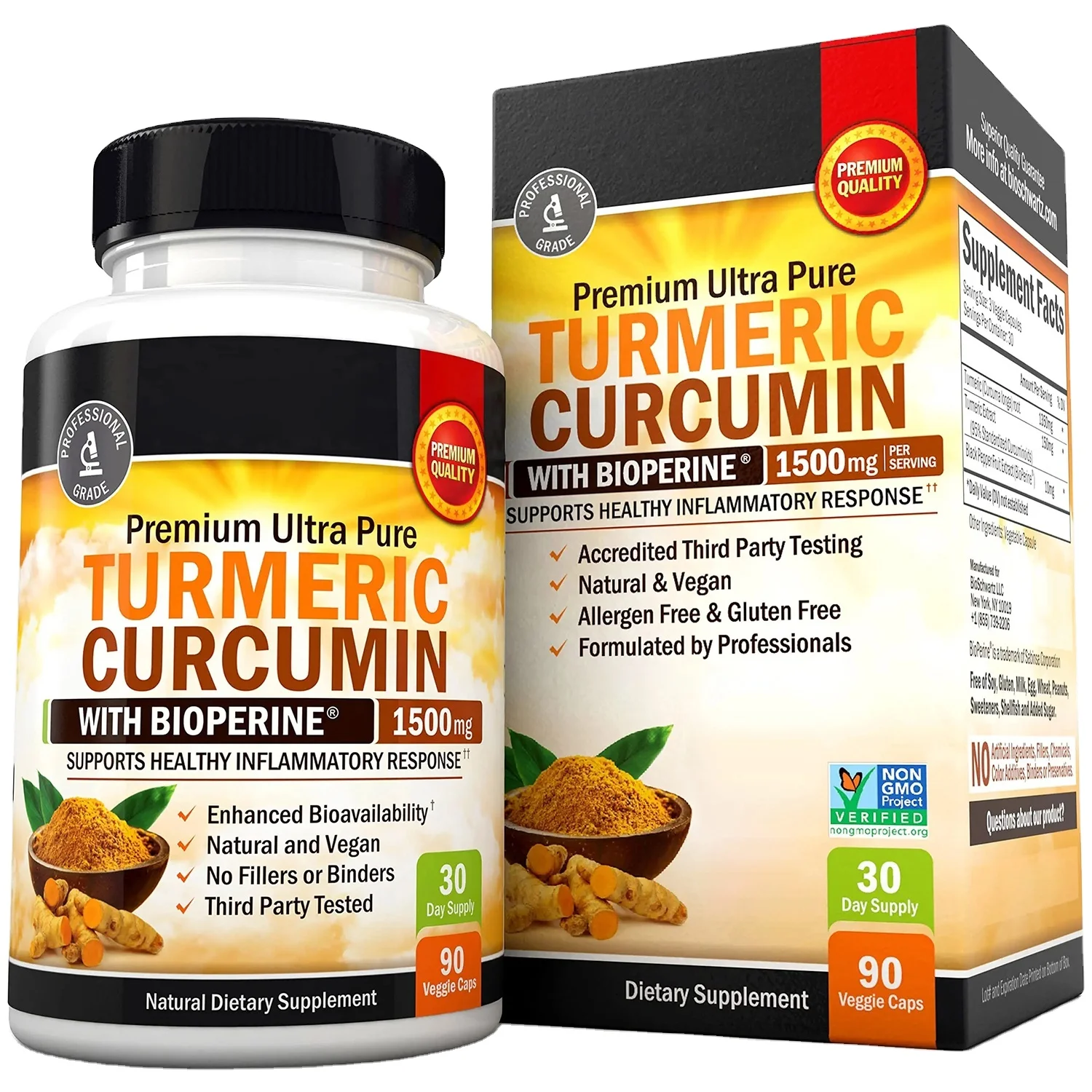 OEM Organic Herbal Turmeric Curcumin Capsules Supplement Joint & Healthy Inflammatory Support with 95% Standardized Curcuminoids