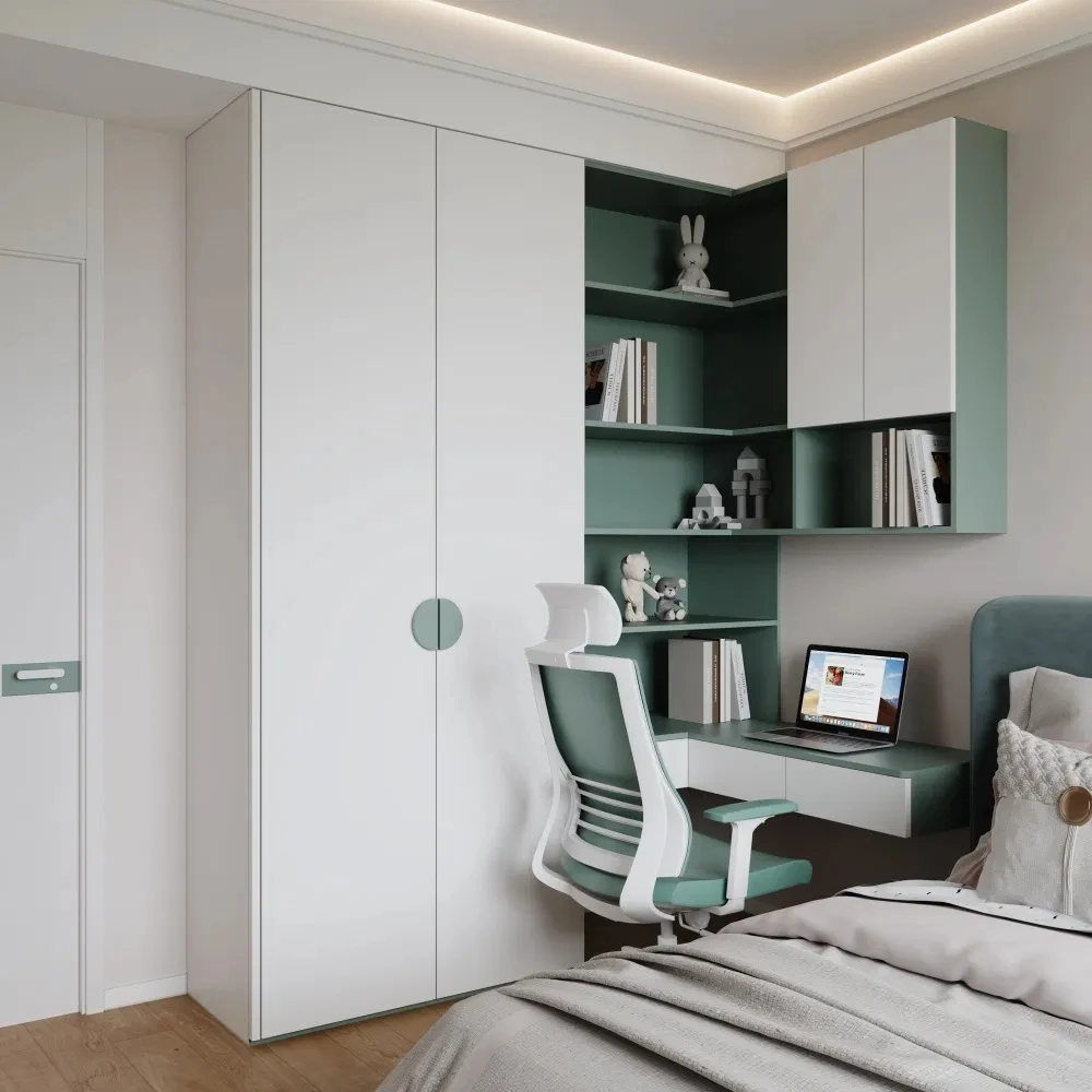 Custom Designs Sweet Modern Style Green Kids Room Boys Room Flush Door Bedroom Wardrobe