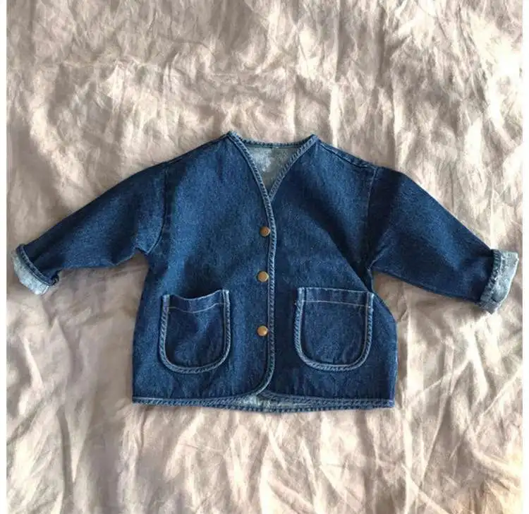 
Simple design little kids outwear jacket casual denim toddler coat girl 