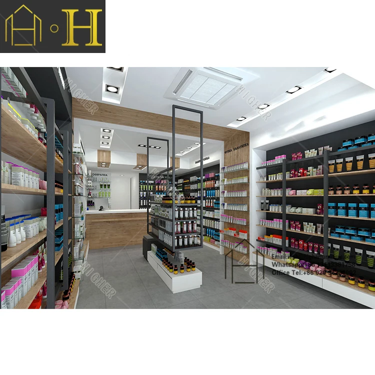 Customized Pharmacy display Shelf Pharmacy Counter Display Modern Design Pharmacy Shop Fitting
