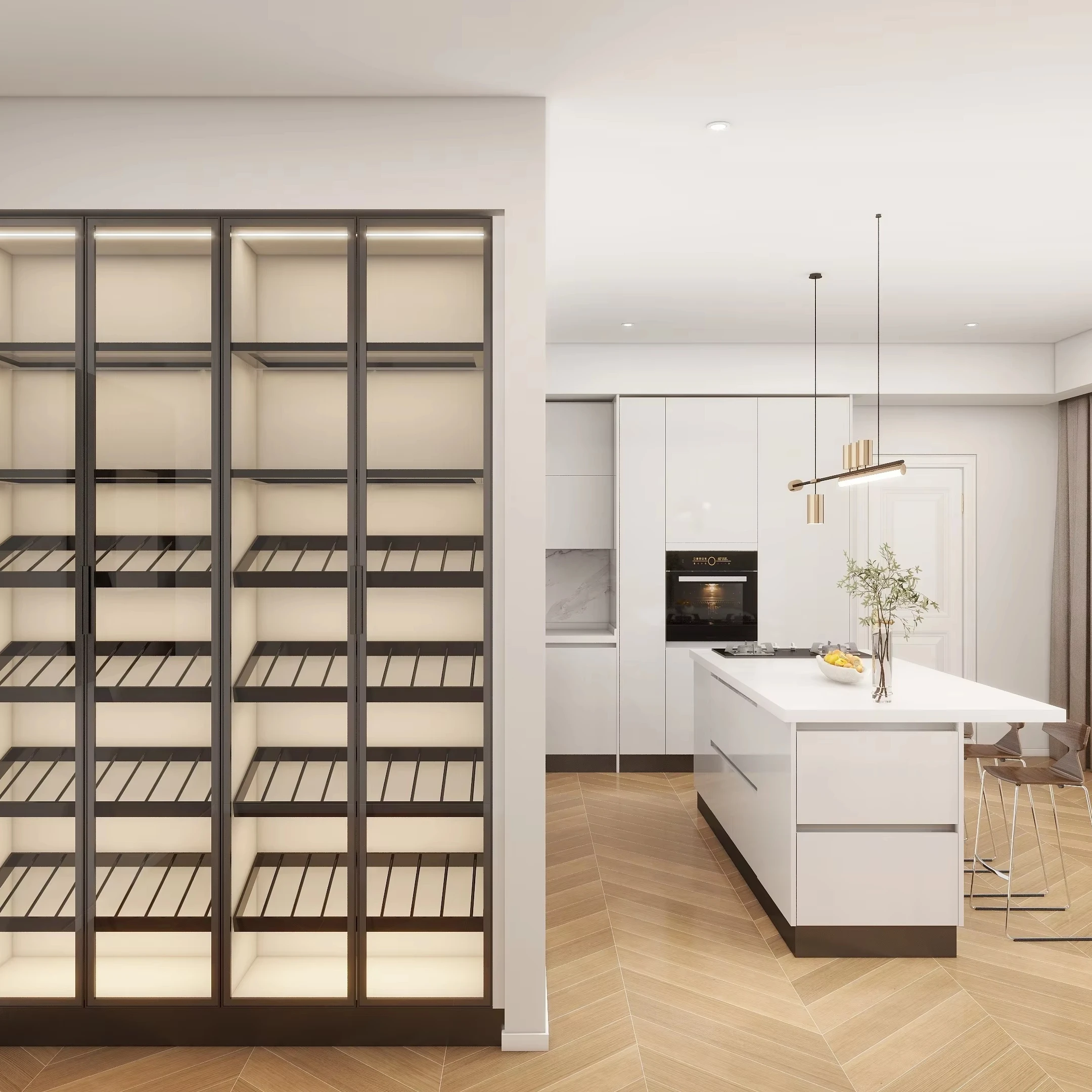 Balom Hot Great Customized for Laminated Kitchen Cabinets with Pull Out Waste Bin and Wine Pantry