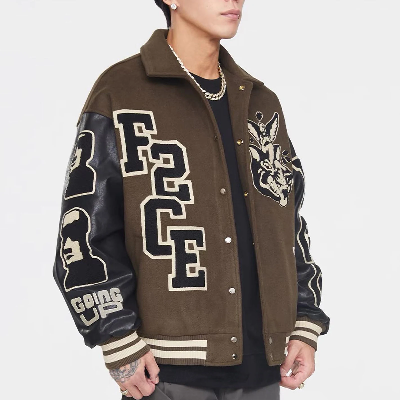 OEM Custom Winter Lettermen Varsity Jacket Vintage University Chenille Patches Logo Embroidery Bomber Jackets for Men