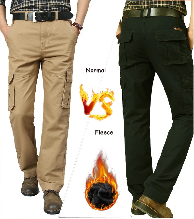 Mens Winter Pants 100% Cotton High Quality Thicken Denim Pants Trousers 6 Pockets Straight Fit Fleece Lined Jeans for Men