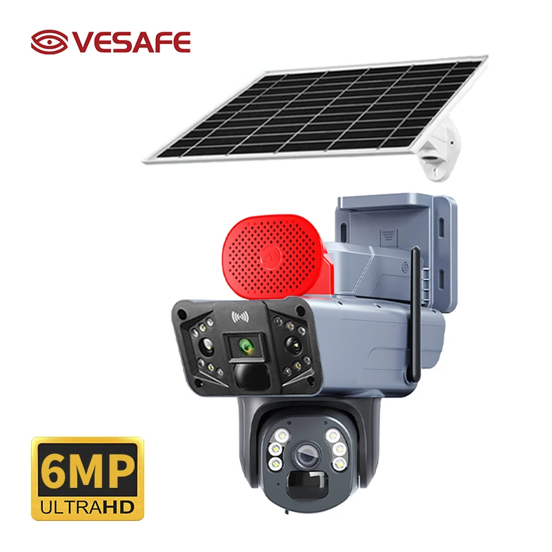VESAFE New Rechargeable 6MP Home Security Smart Ip Cctv Outdoor Solar Camera With Night Vision Hidden