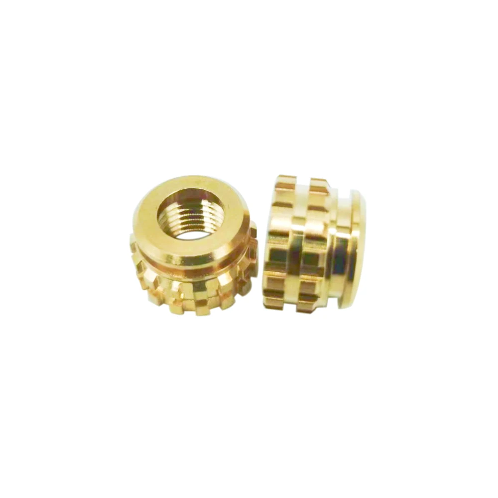 Injection Molded Flat Round Head Grooved Copper Female Thread Stud Vertical Knurled Brass Insert Nut For Plastic Housing