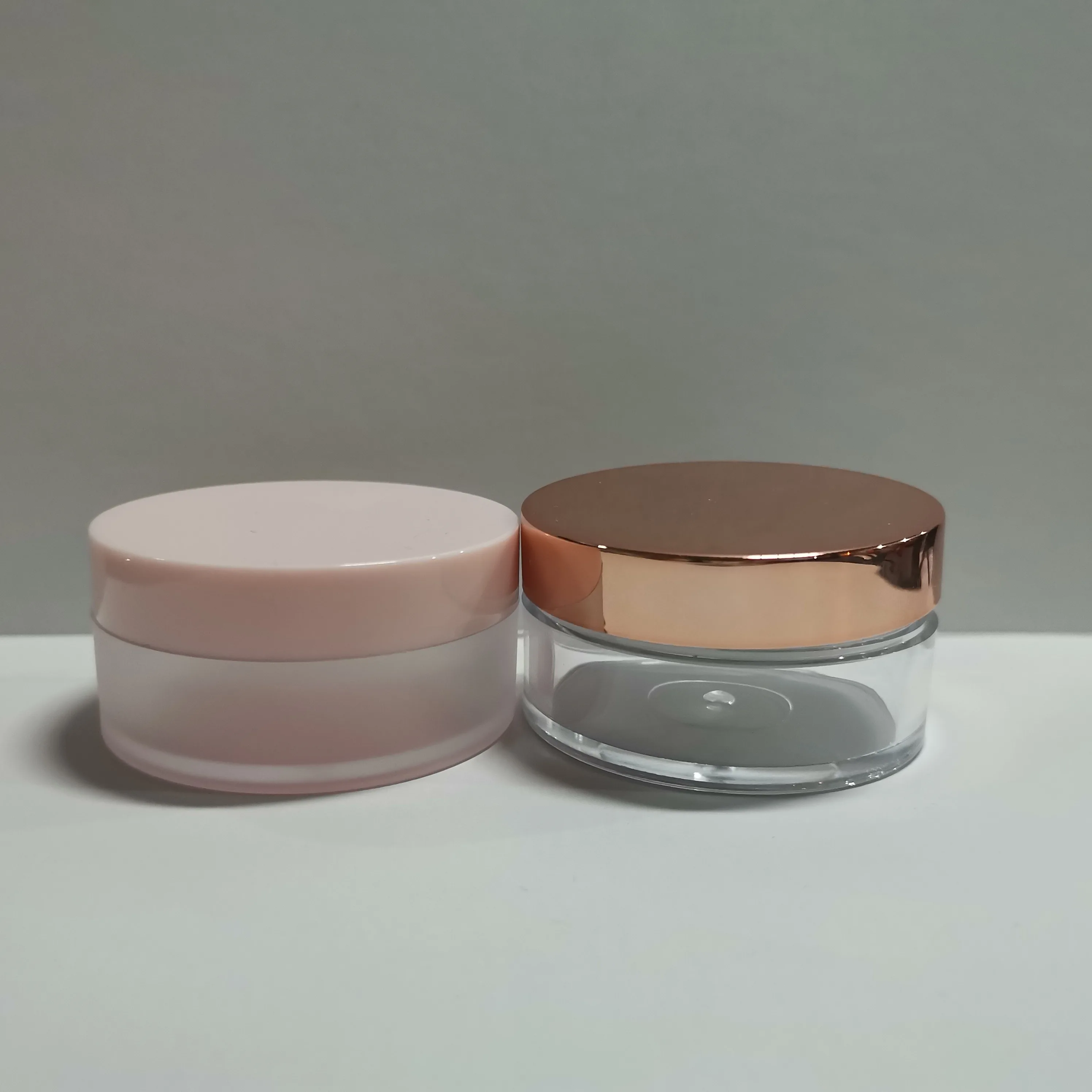Hot sale  plastic recycled  PCR matte frosted 10 ml Cosmetic Packaging rose gold lid Plastic Face Cream Empty Jar