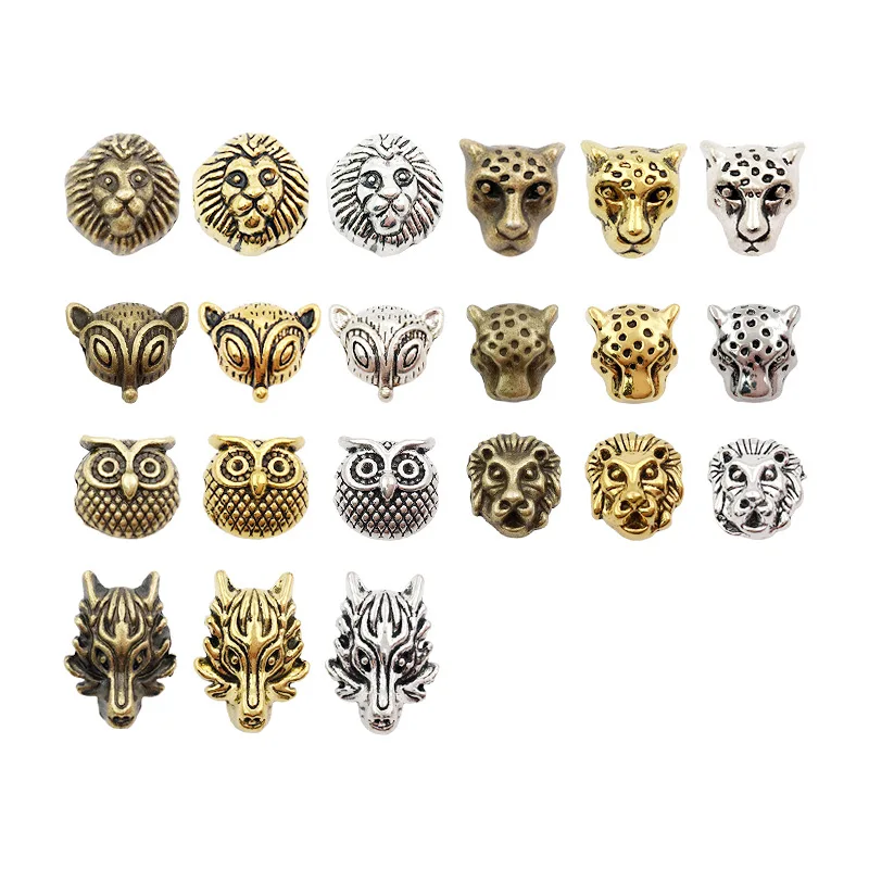 Gold Silver animals Beads Charm wolf fox owl leopard Lion Heads Spacer Beads For Jewelry Finding Making DIY Bracelet
