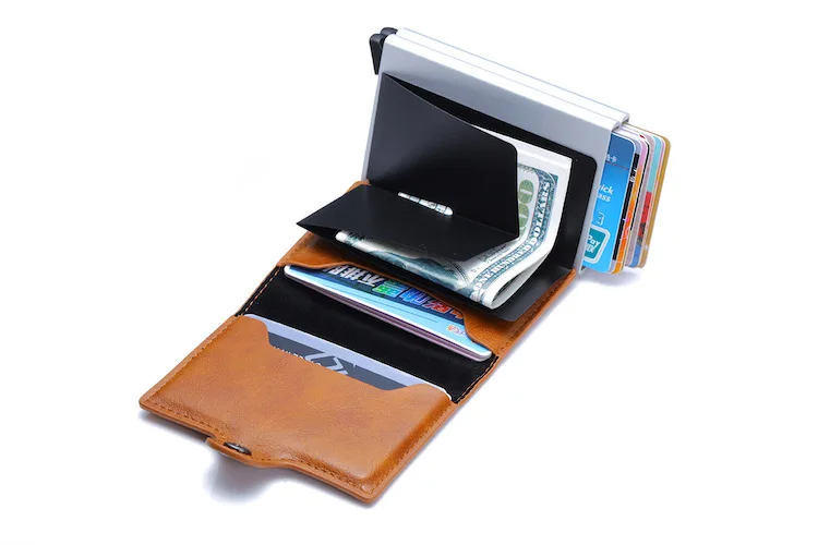  Amazon Spot Wholesale Mens Credit Card Holder Rfid Blocking Slim Wallet Vintage Double Case Aluminum Alloy