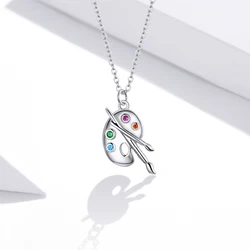 LEICARE White Gold Plated Charm Jewelry 925 Sterling Silver Palette Dangle Pendant Chain Necklace with CZ Gemstone
