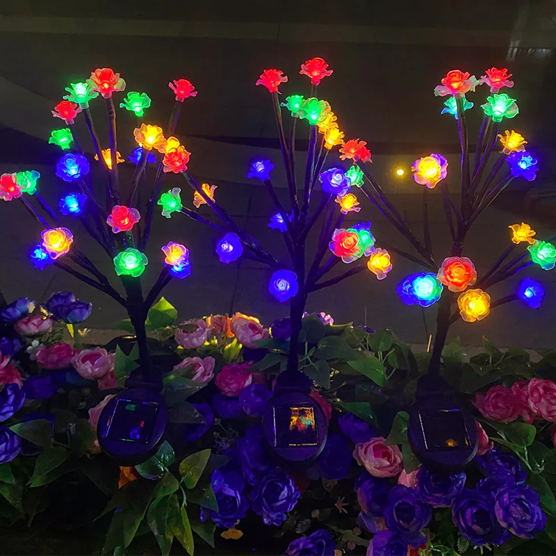 Hot Sale Manufacturer Outdoor Led Waterproof Solar Powered Garden Smart Cherry and Rose Flower Landscape Decorative Lamp Light