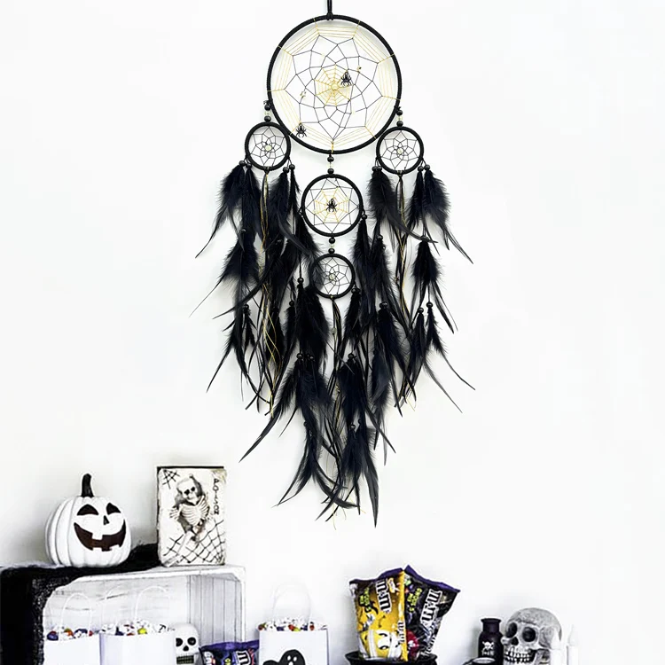 Halloween Black Dream Catcher Kids Wall Hanging Dreamcatcher for Home Decor Bedroom Room Wall Decor Art Ornament Craft