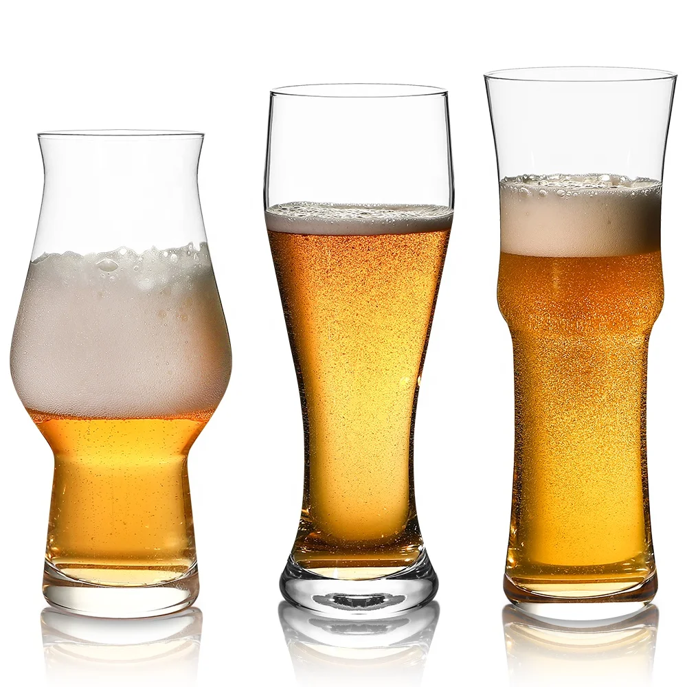 Craft Brews Assorted Beer Glasses 4-piece IPA Beer Tasting Flight Board Set with Wooden Carrier