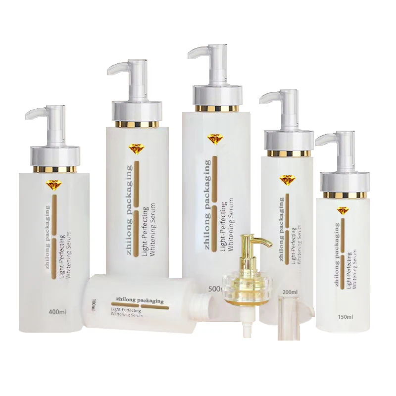 100ml 200ml 300ml 400ml 500ml pet reusable custom printed round 16oz golden pump head shampoo lotion plastic bottle