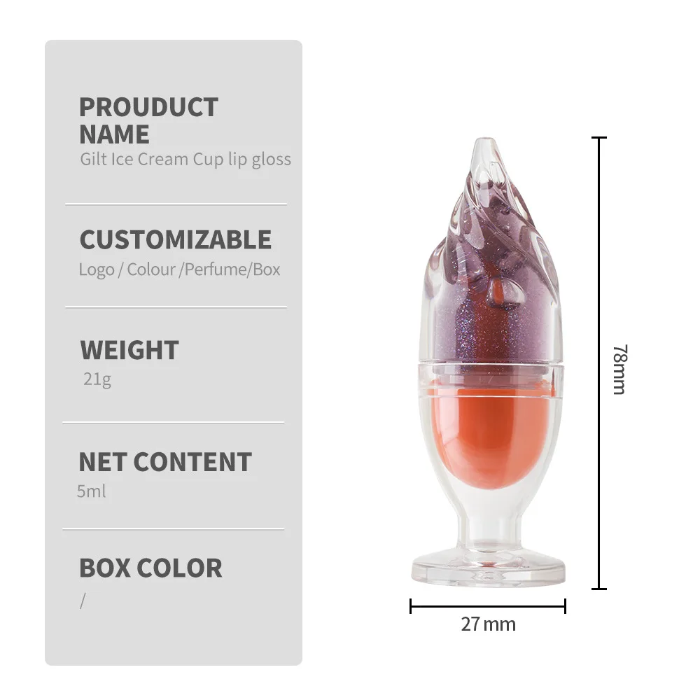 Wholesale Cosmetic Private Label Make Up Cute Ice Cream Sparkling Lip Gloss Flavoring Oil Tinted Lip Oil Lip gloss
